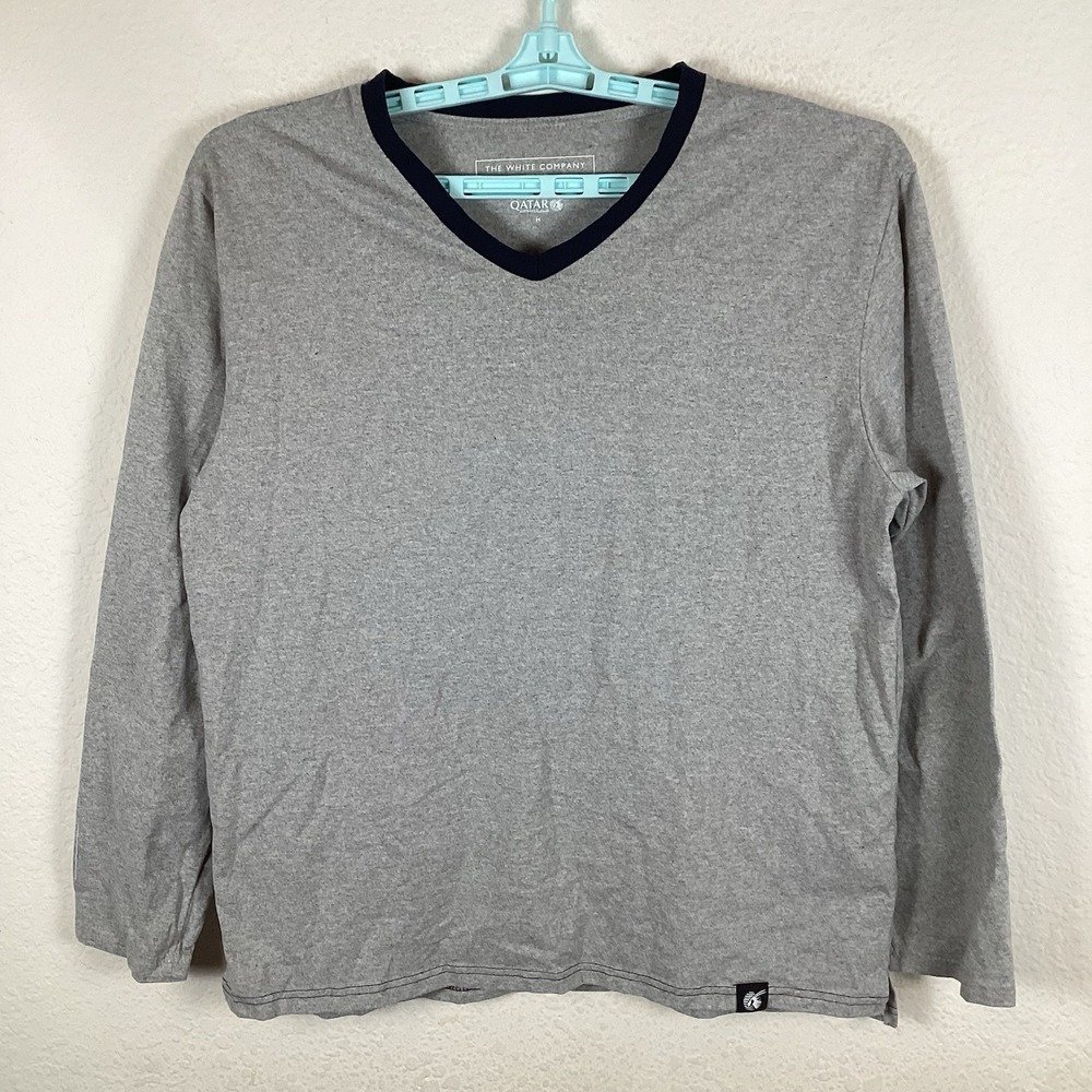 The White Company Mens T Shirt Sz M Medium Long Sleeve V Neck Gray Excellent